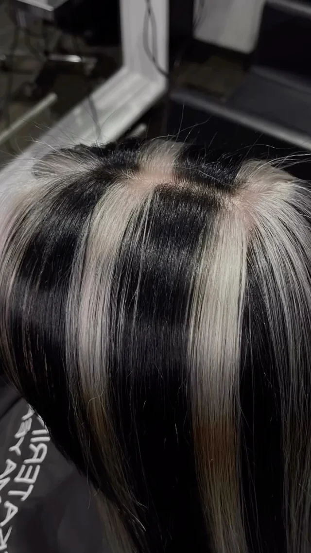 Skunk hair but make it HOT 🦨 
Full color transformation from previously colored brown - custom contrast panel work.

These transformations require consultation + personalized placement.
DM to book or ask questions 🤍
.
#skunkhair #blackandwhite #hairvienna #fypageシ゚ #schwarzkopf